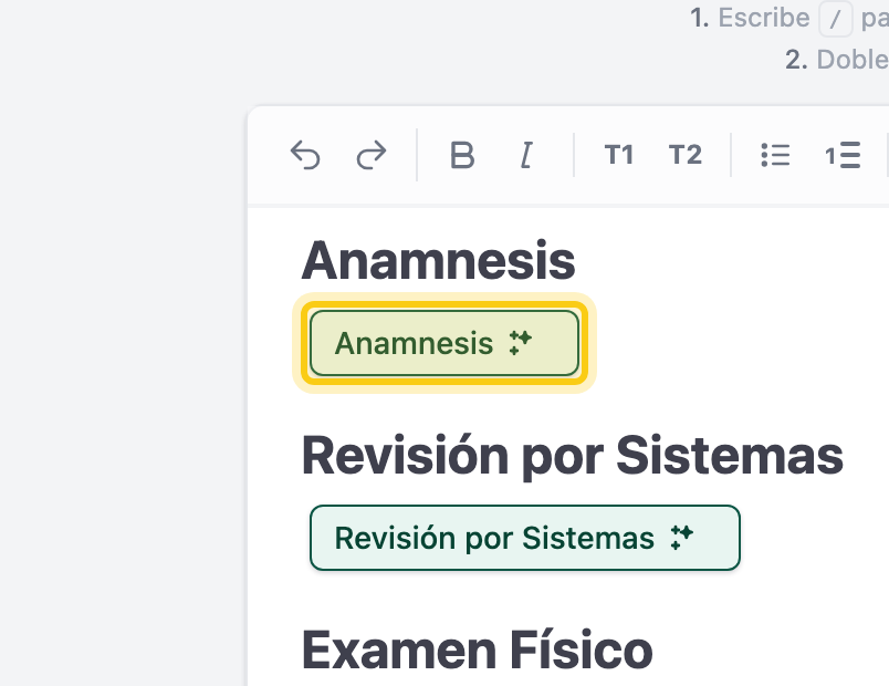Una pastilla de predicción ("Anamnesis") resaltada en amarillo, justo debajo del encabezado del mismo nombre.