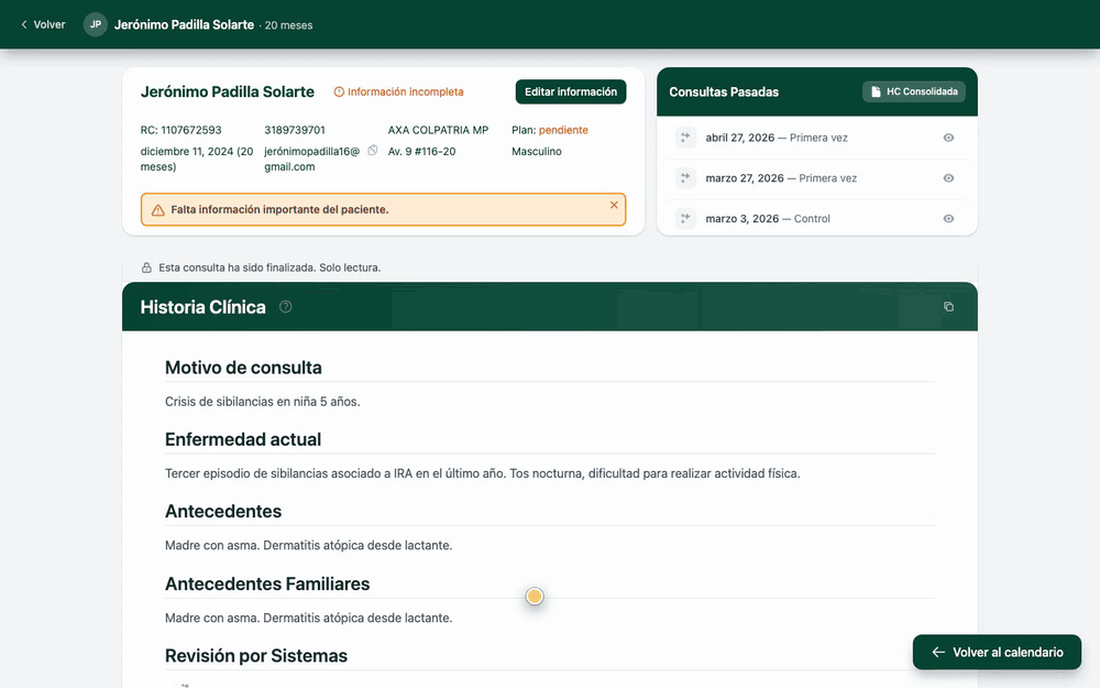 Recorrido completo: en la sección Datos se hace clic en Mostrar curvas de crecimiento y se abre la ventana con las curvas del Ministerio y el paciente sobrepuesto.