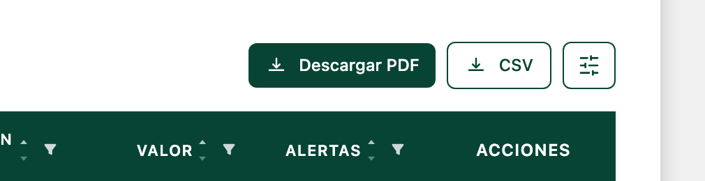 Botón CSV de la barra superior del detalle de la factura, resaltado en amarillo
